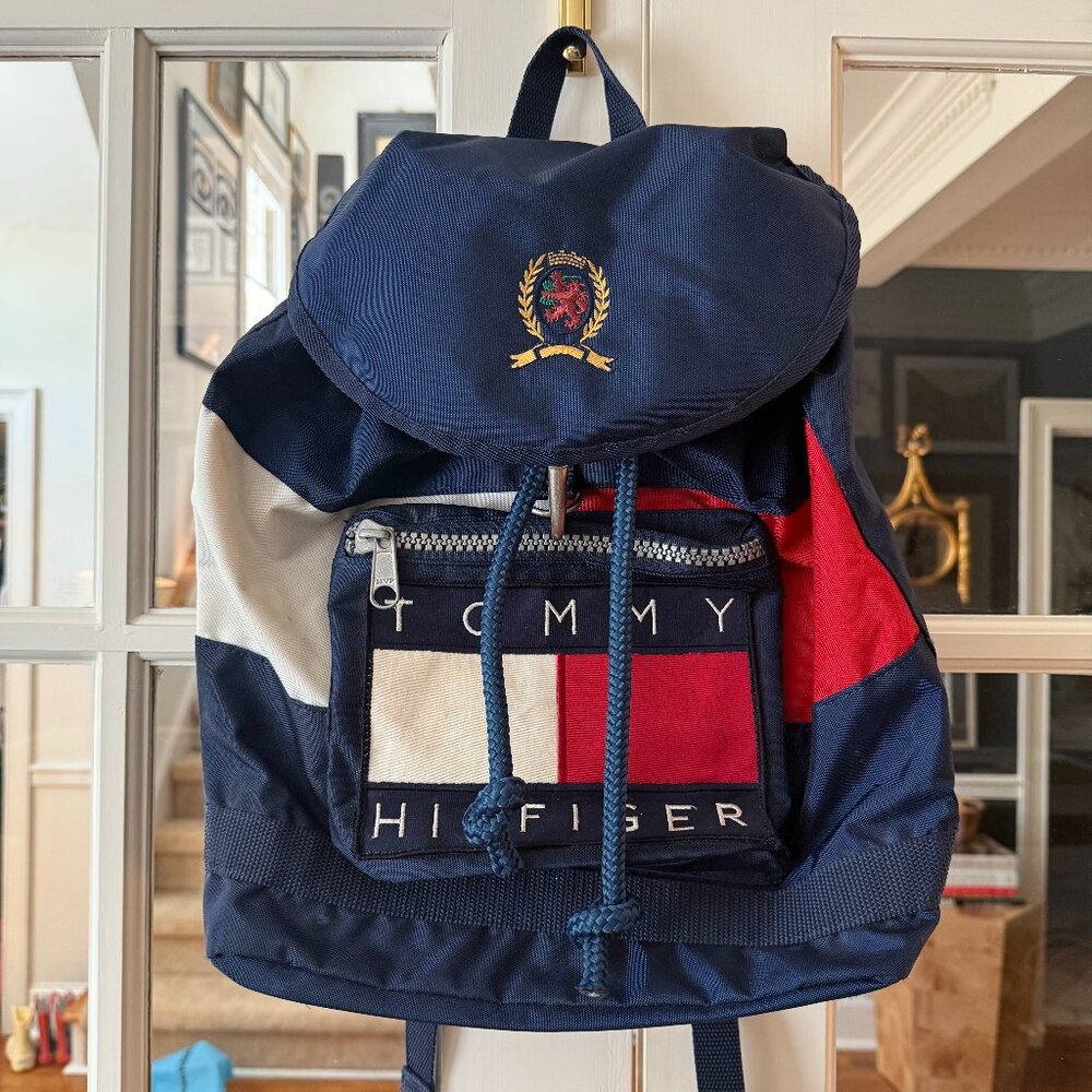 Vintage Tommy Hilfiger Canvas Logo Spell Out Drawstring Backpack